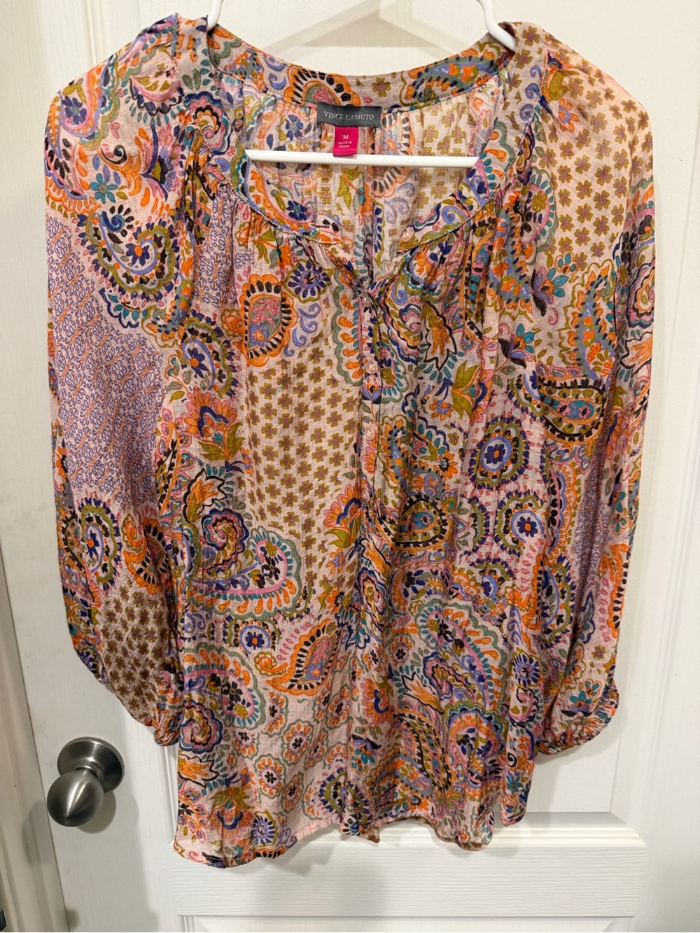Vince Camuto Women’s M Multicolor Paisley Floral Boho Long Sleeve Blouse